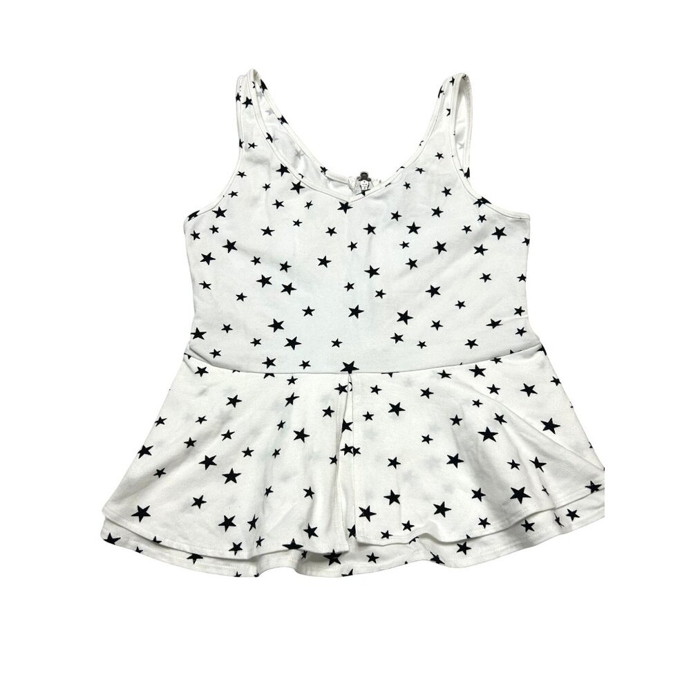 Express Womens White Black Star Print Peplum Tank Top Size Medium Zips Baby Doll
